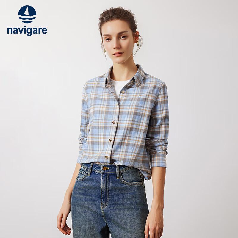 Navigare Women s Cotton Plaid Long-Sleeve Shirt L