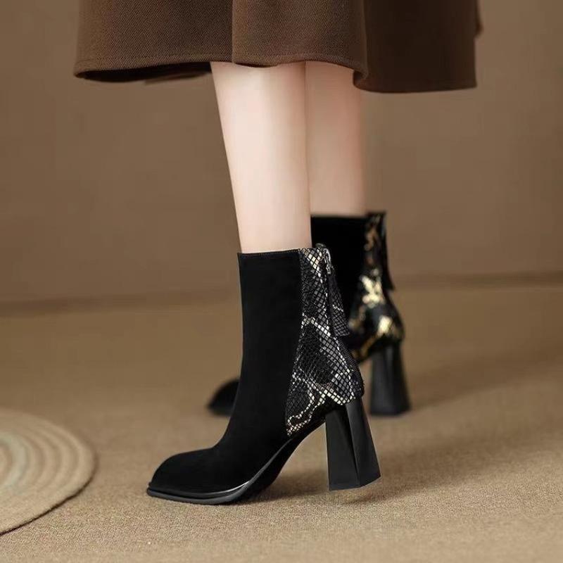 

2026 Autumn New Fashion Mixed Color Lace Up Ankle Boots for Women Europe America Pointed Toe High Heel Big Size Shoes 35 чорний