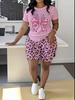 Striped code European and American women's clothing checkered printing T-shirt shorts set sports suit