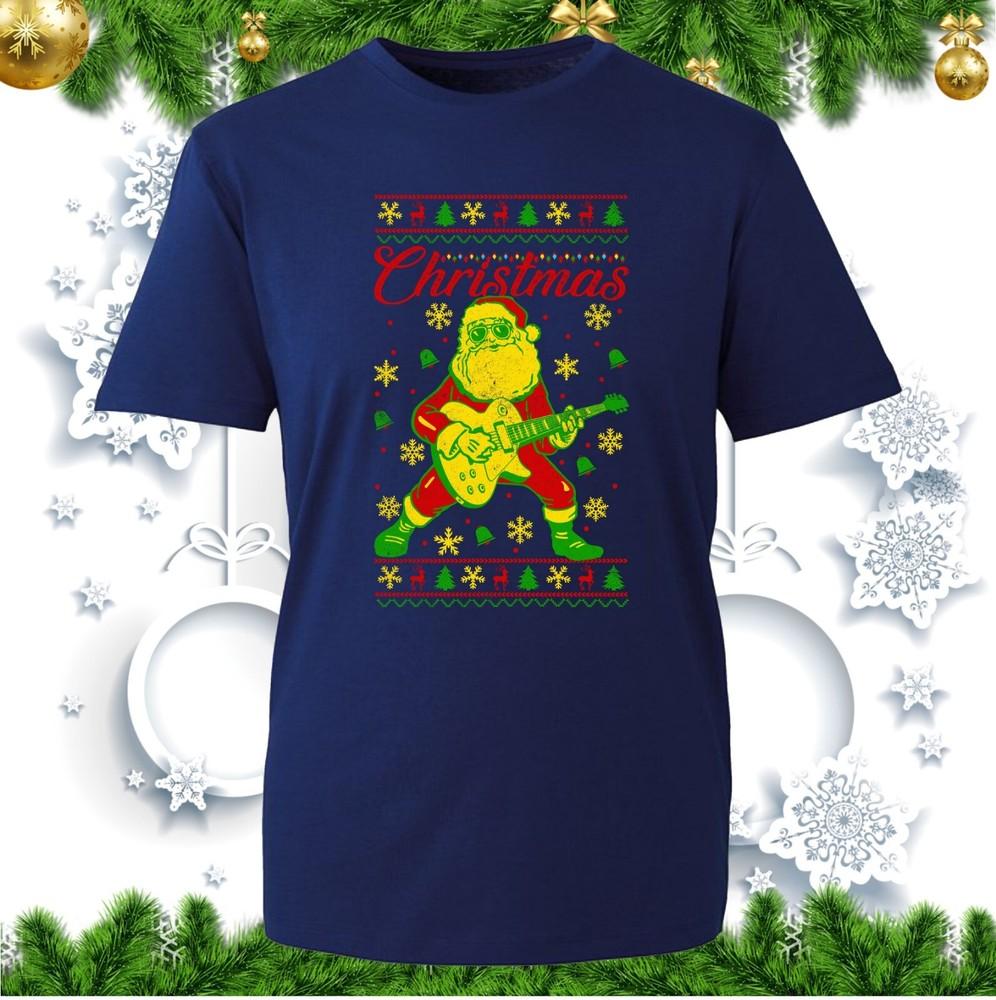 Santa Claus Playing Guitar Christmas Tshirt Xmas Santa Guitarist Music Tee Top S