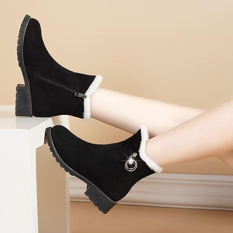Fall Winter Women's Winter Boots Fur Lined Side Zip Snow Boot Anti Slip Low Heel Ankle Boot