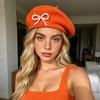Solid Color Bow Beret Pearl Beanie Cap Streetwear Wool Beret  Street Photography