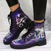 Autumn New Cartoon Printing Pattern Round Head Flat Heel Lace-up Martin Boots Children's Short Boots Large Size