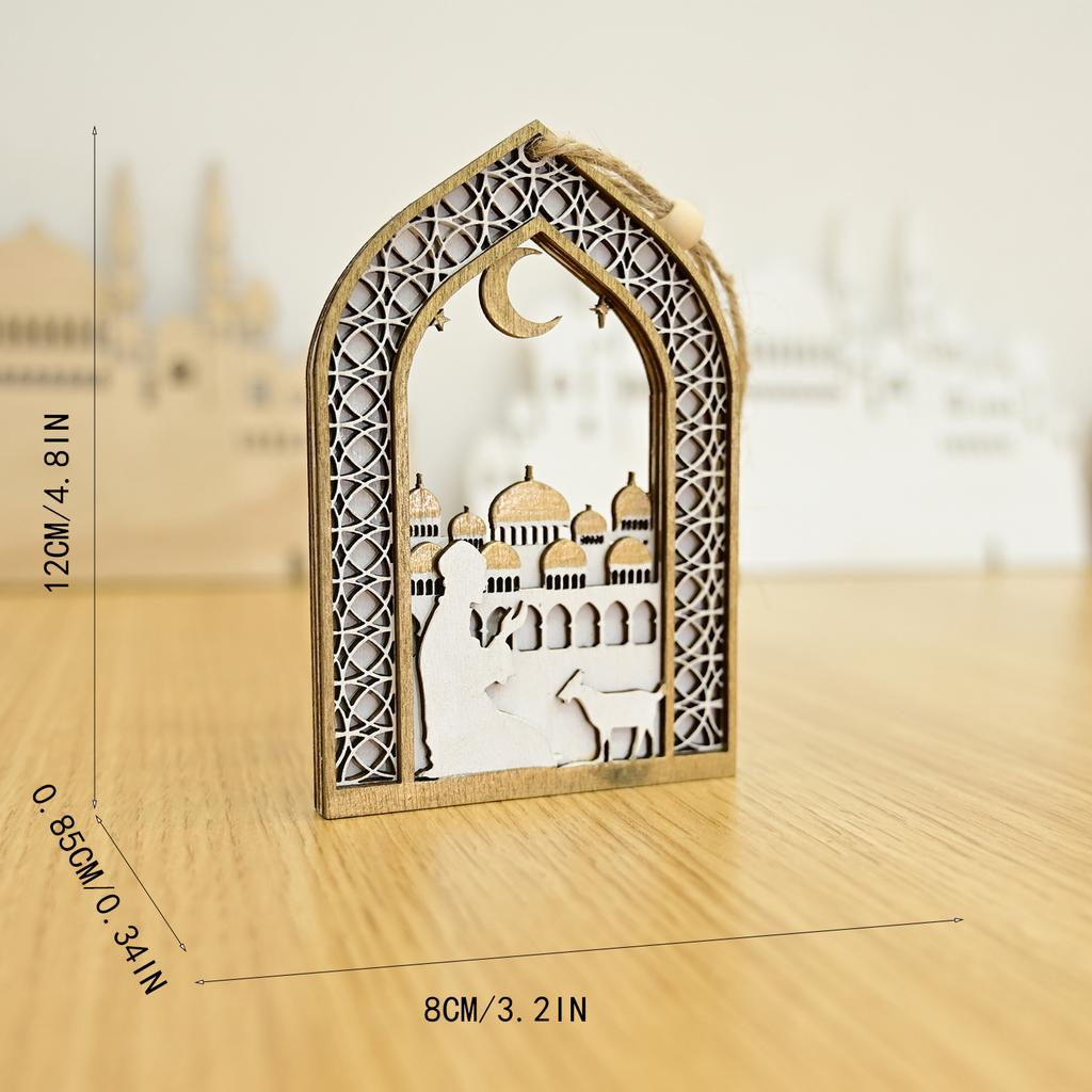 Wooden Moon Mosque Muslim Festival Pendant EID Mubarak Party Hanging for Home Islamic Muslim Party Eid Ramadan Kareem Decoration