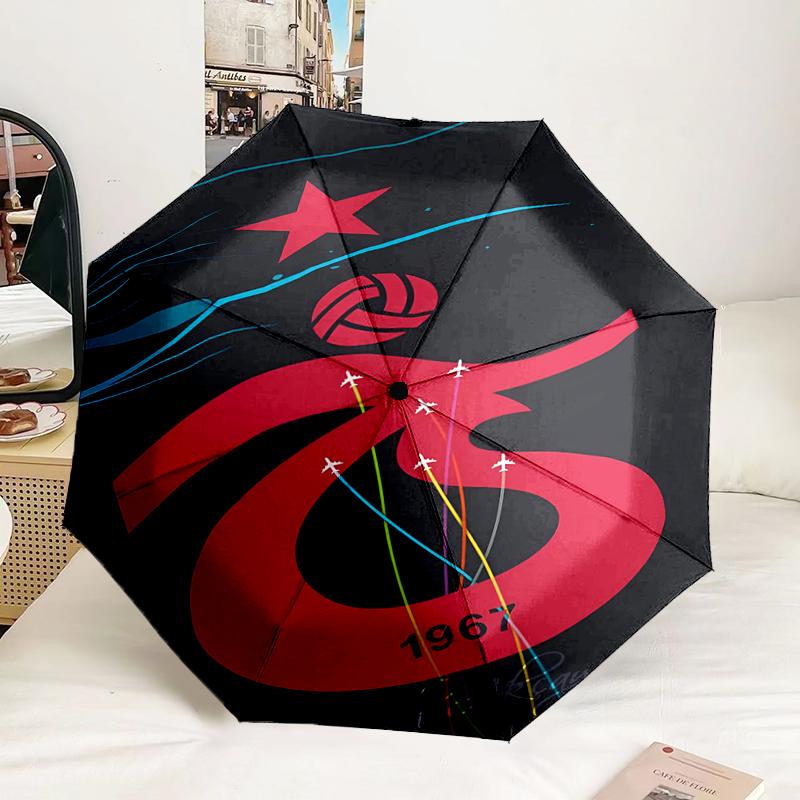 Turkish Football Club Emblem Automatic Folding Umbrella - 8-Rib Travel Umbrella with Auto Portable Case, Ideal Gift for Birthdays