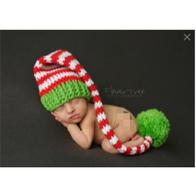 New wool hand-knitted children's photography long tail hat, newborn cartoon sweater hat, Christmas long hat