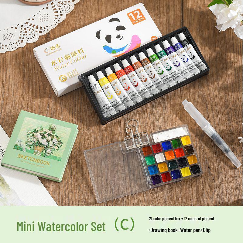 Mini Conjunto de Tinta Aquarela Portátil e Paleta de Diário de Viagem para Estudantes