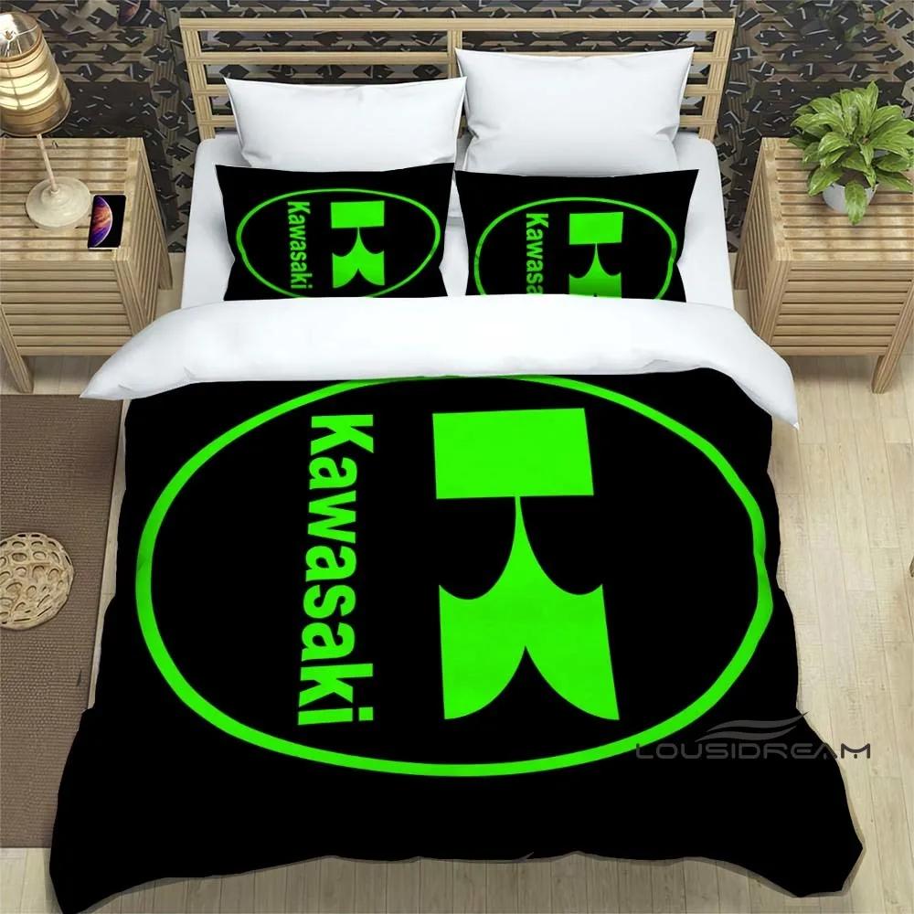 3D Retro Druck K-Kawasaki Motorrad Logo Bettwäscheset Elegantes Bettwäscheset Bettbezug Bettquiltbezug Luxus Geburtstagsgeschenk