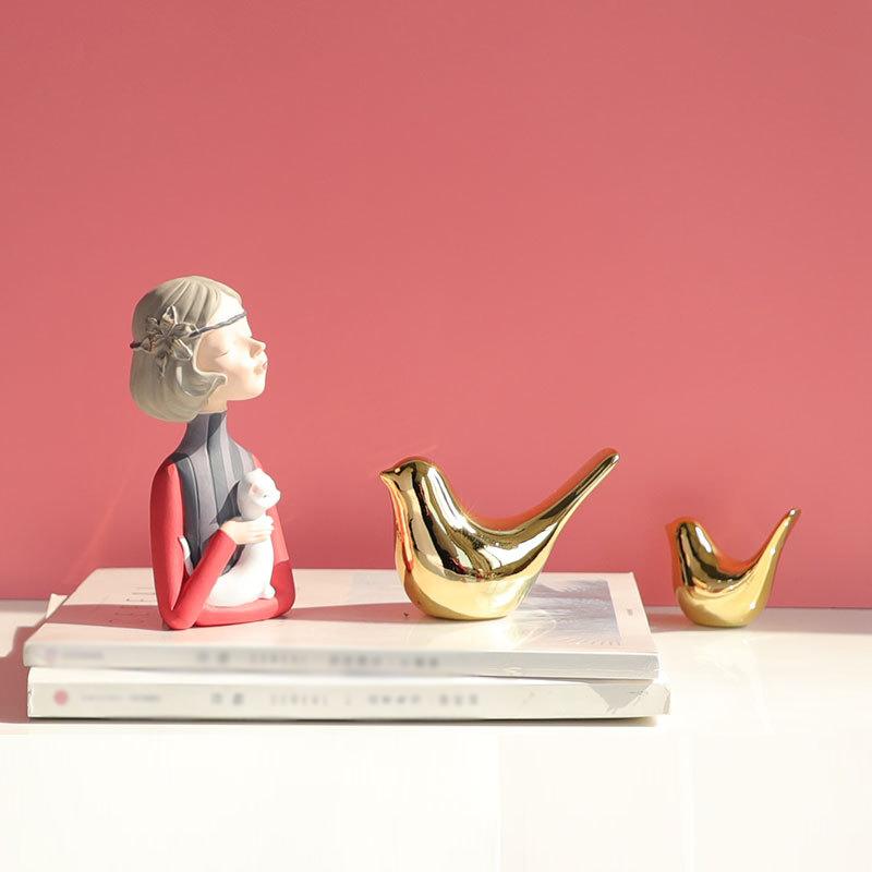 Gold Ceramic Bird Figurines Modern Living Room Hom Desktop Statue Office Study Room Desktop Decor Home Accessories
