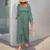 Women's Jumpsuit Square Collar Puff Sleeve Wide-leg Pants Long-sleeved Vacation Style Floral Jumpsuit