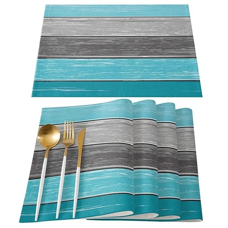 4/6/8pcs Vintage Wood Grain Printed Placemats Suitable for Table Decoration Floral Pattern Washable Home Décor and Holiday Gifts
