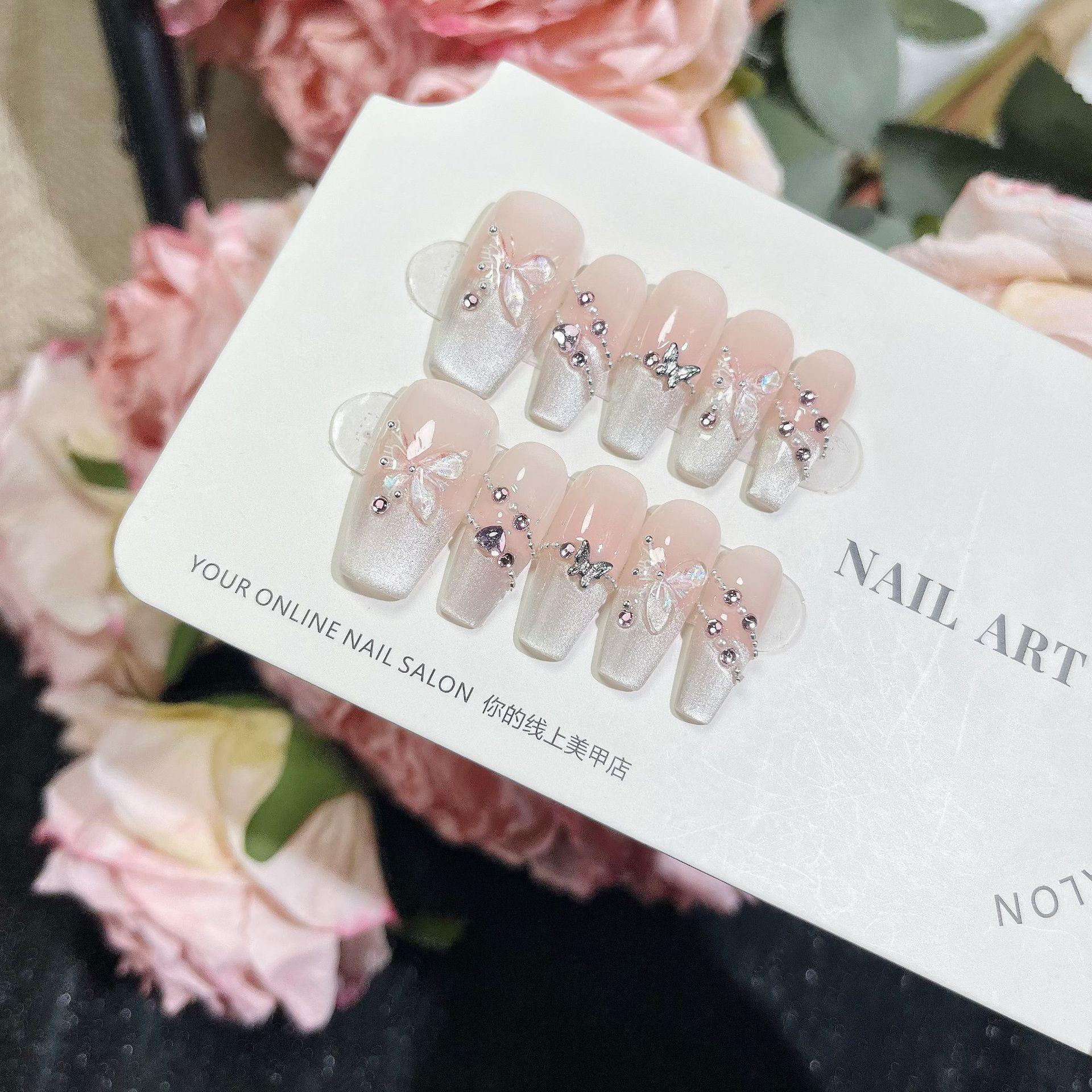 

Патчи для ногтей ручной работы «Кошачий глаз феи-бабочки» - Роскошные модные ногти высокого класса Large