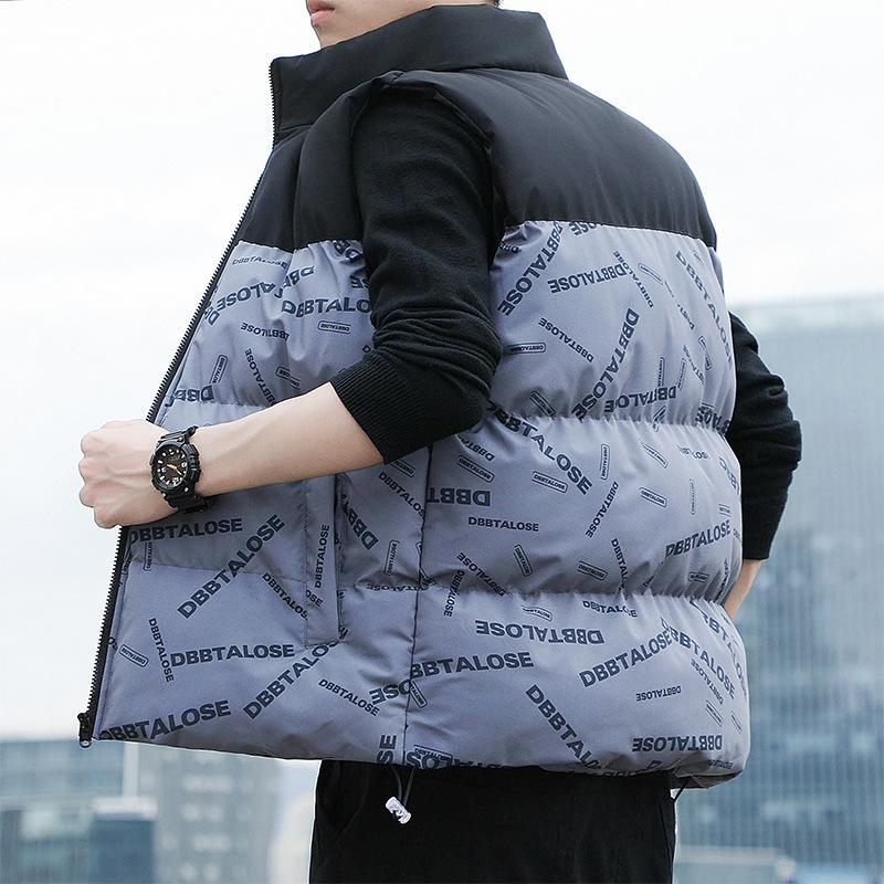 

Красивый жилет со стойкой, легкий осенне-зимний свободный жилет без рукавов, спортивное короткое толстое повседневное пальто 5XL серый