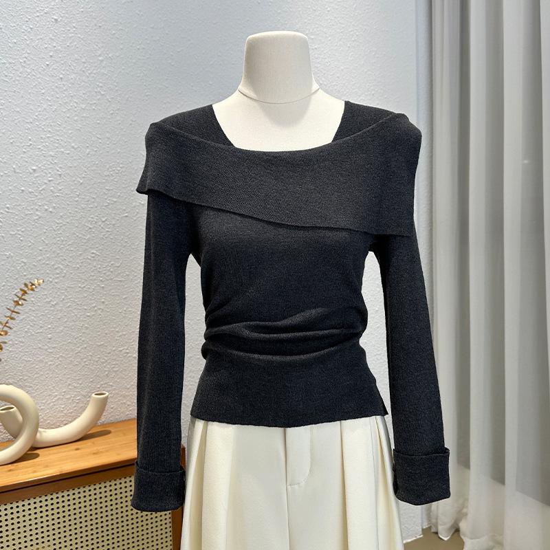 Versatile One-Shoulder Long-Sleeve Knit Top - Slimming Women's Fashion Shirt