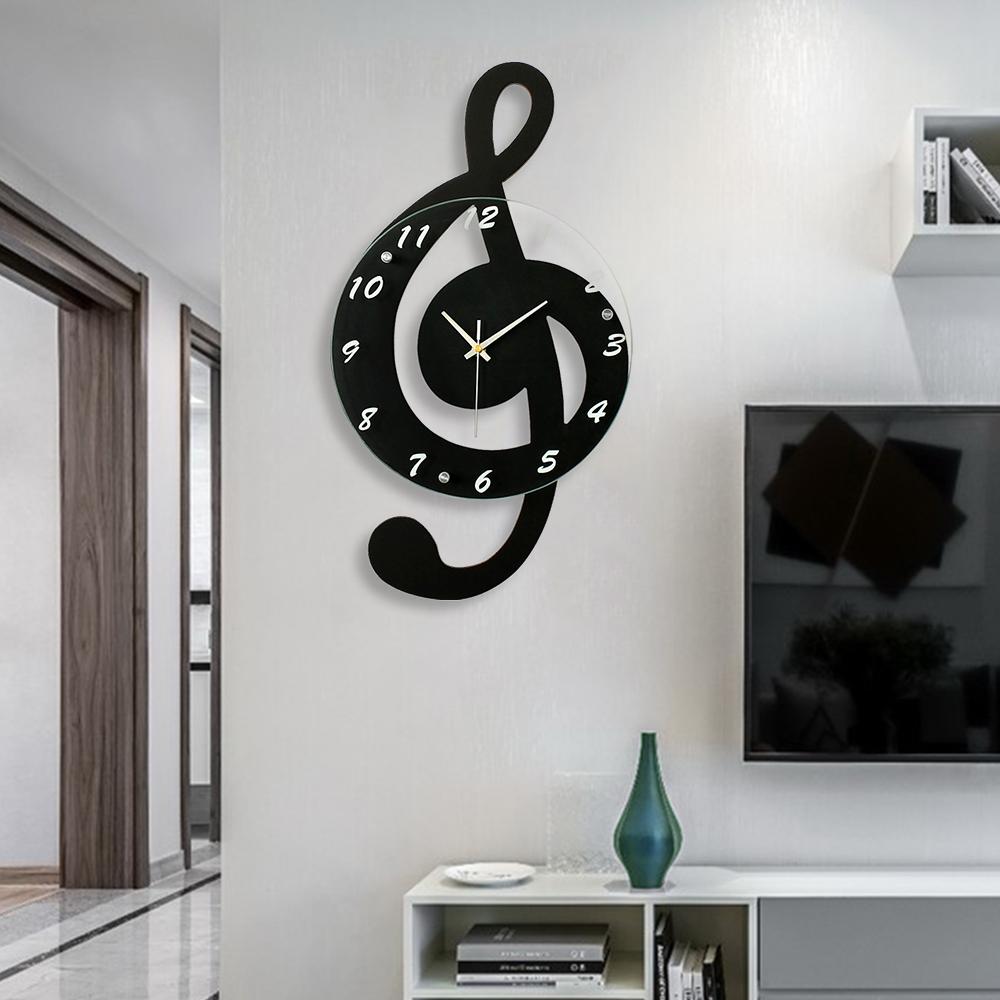 Durable Stylish Musical Note Wall Clock, Silent Non-Ticking, Battery Operated, Modern Black Decor, 9.45In Round, Quartz Movement