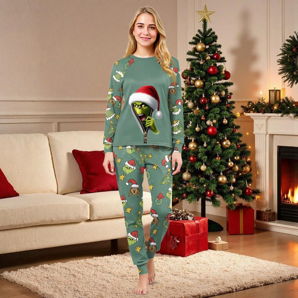 Family Matching Print Sets Pajamas Loungewear Outfits Family Matching Long Sleeve Tops+Pants Set