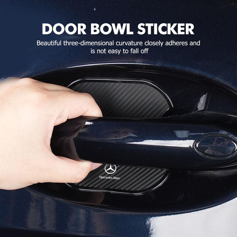 4PCS Carbon Fiber Car Door Handle Protection Sticker Emblem Accessories For Mercedes Benz AMG A C E S G Class W201 W210 W108 BV4