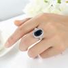 Trendy Real  Sterling Plata Luxury Blue Zircon Stone Crysatl Love Lady Ring Women's Valentine's Day Gifts for Bague Femme