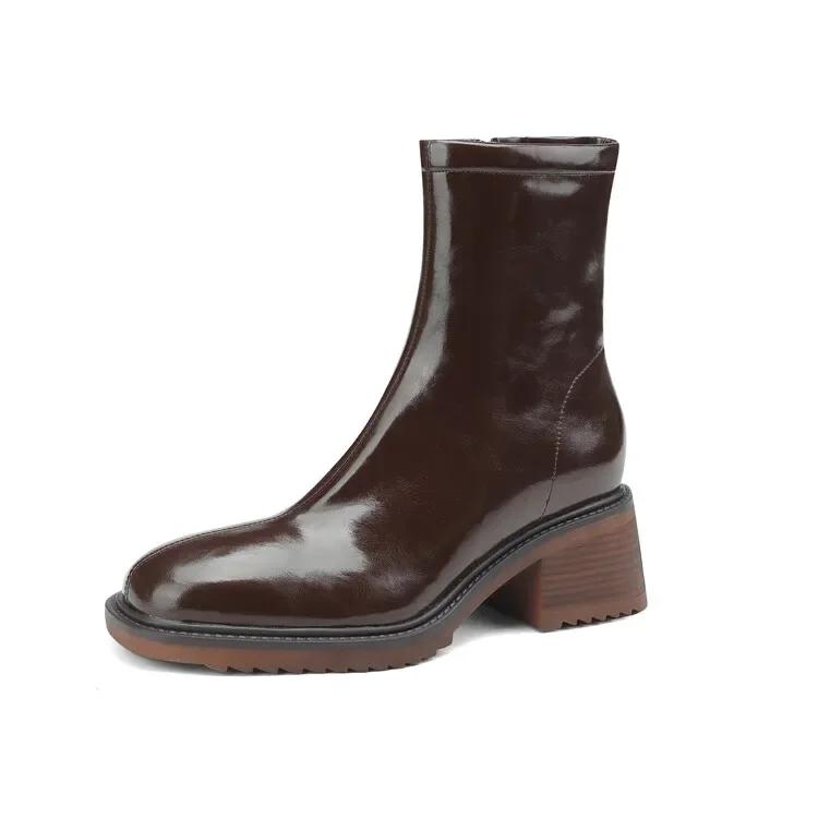 

Модные новые зимние ботинки для женщин, осенние короткие ботинки, квадратный носок, массивный каблук, женские теплые шерстяные ботинки, обувь на платформе, туфли на высоком каблуке 34