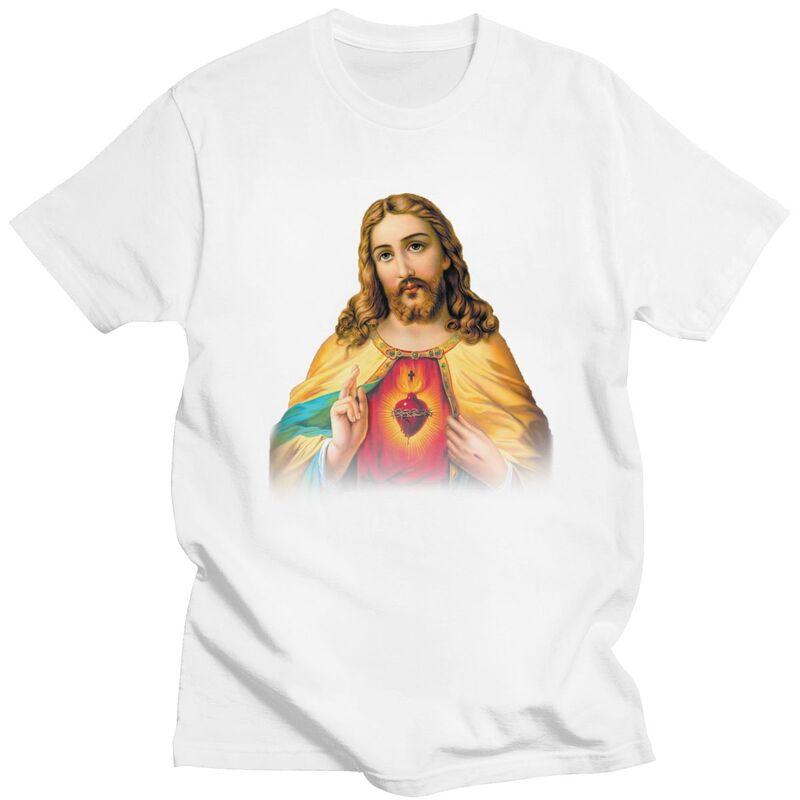 Custom Cool Sacred Heart Of Jesus T Shirt Men 100 Cotton Tshirt Casual Christian Catholic God Tees Streetwear Tshirt