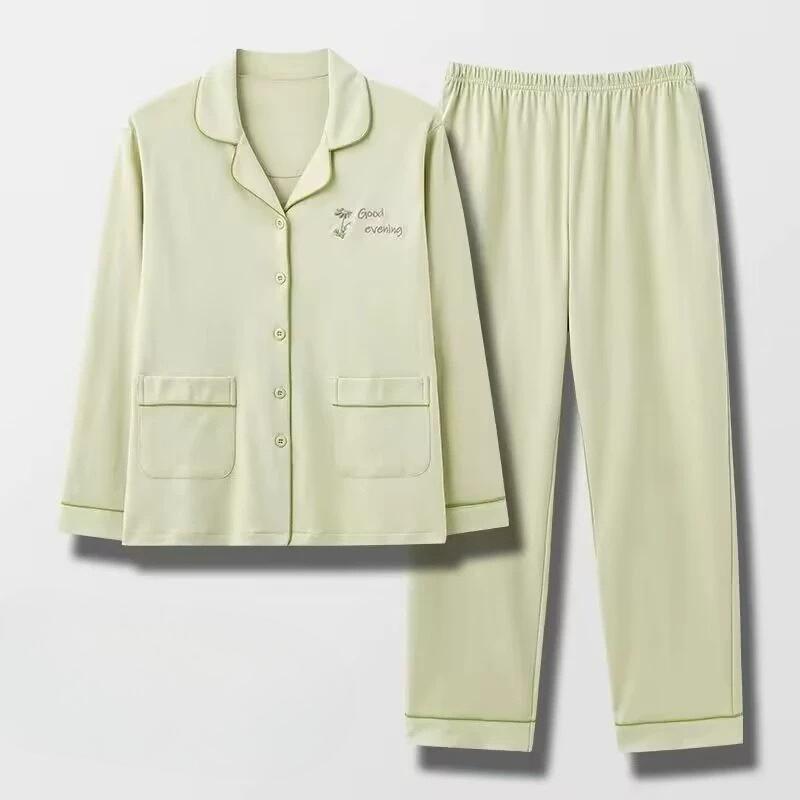 Pigiama in Cotone da Donna Primavera e Autunno Manica Lunga Indumento Esterno Servizio Casalingo Coreano Completo Camicia e Pantaloni a Manica Lunga