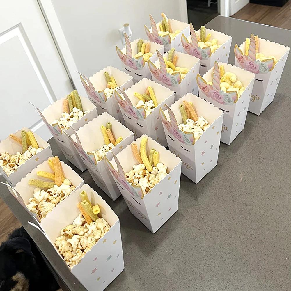 6/12pcs Unicorn Popcorn Box Unicorn Birthday Party Supplies Candy Cookie Snack Treat Box Baby Shower Birthday Party Supplies