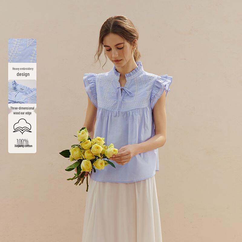 INMAN Рубашка с воланами, французская вышивка, 100% хлопок Синьцзян S