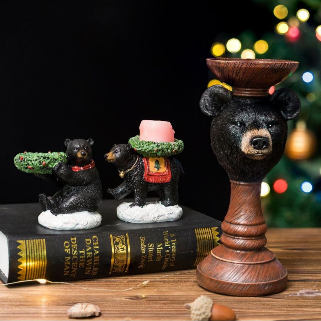 Christmas Black Bear Candlestick Ornaments Home Fine Use Living Room Entrance Tabletop Resin Craft Christmas Decorations