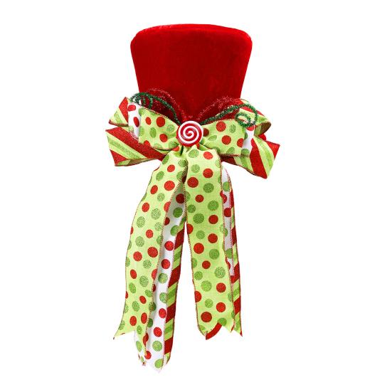 Christmas Tree Topper Hat Large Red Velvet Top Hat with Bow Christmas Treetop Ornament for Home Office Holiday Xmas Tree Decoration