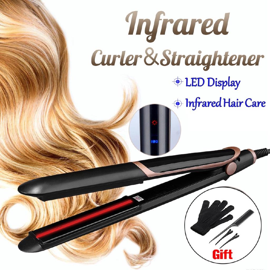 Professional Hair Straightener Curler Hair Flat Iron Negative Ion Infrared Hair Straighting Curling Corrugation 2-in-1 220V