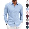 Classic, Retro-style Men’s Loose-fit Casual Business Plain-colour Non-iron Long-sleeved Button-down Shirt with a Turn-down Collar