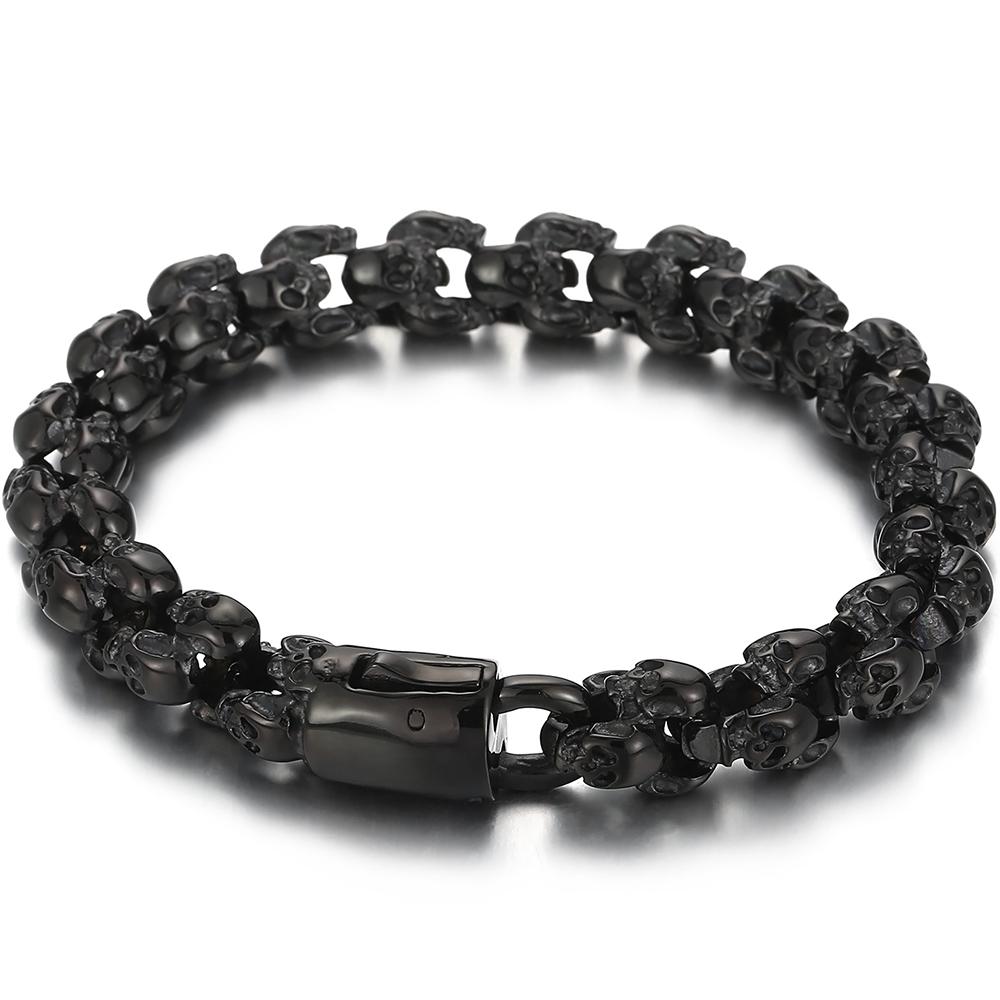 Massive Men's Skull Bracelet Man Retro Black 316l Stainless Steel Gothic Link Chain 12MM Width Punk Rock Jewelry Accessory Gifts