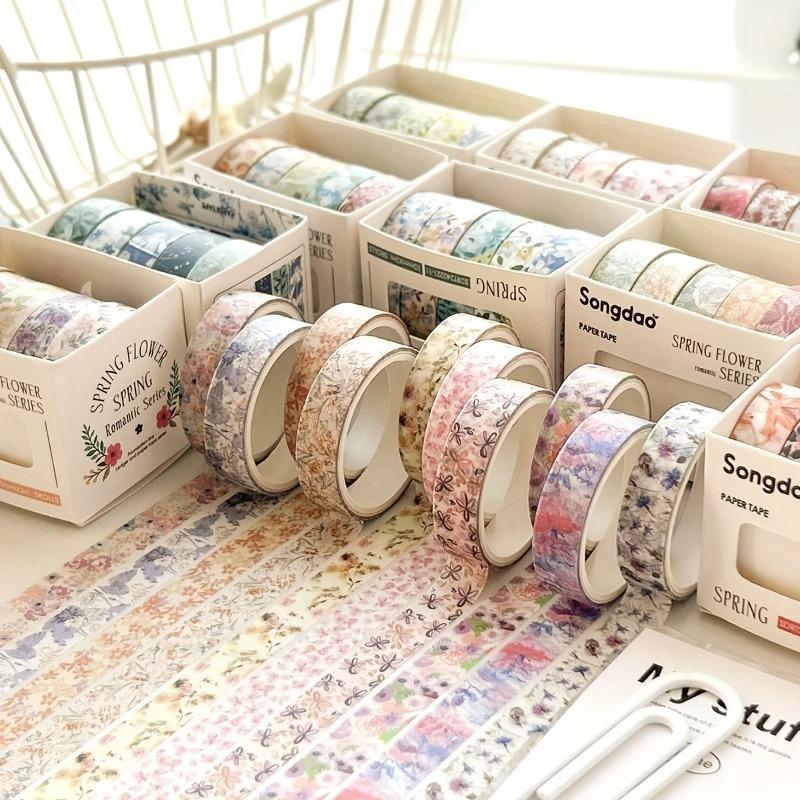 5 Rolls/set of Simple and Romantic Spring Flower Boxes and DIY Decorative Stickers Used for Daily Decorative Sticker Tape