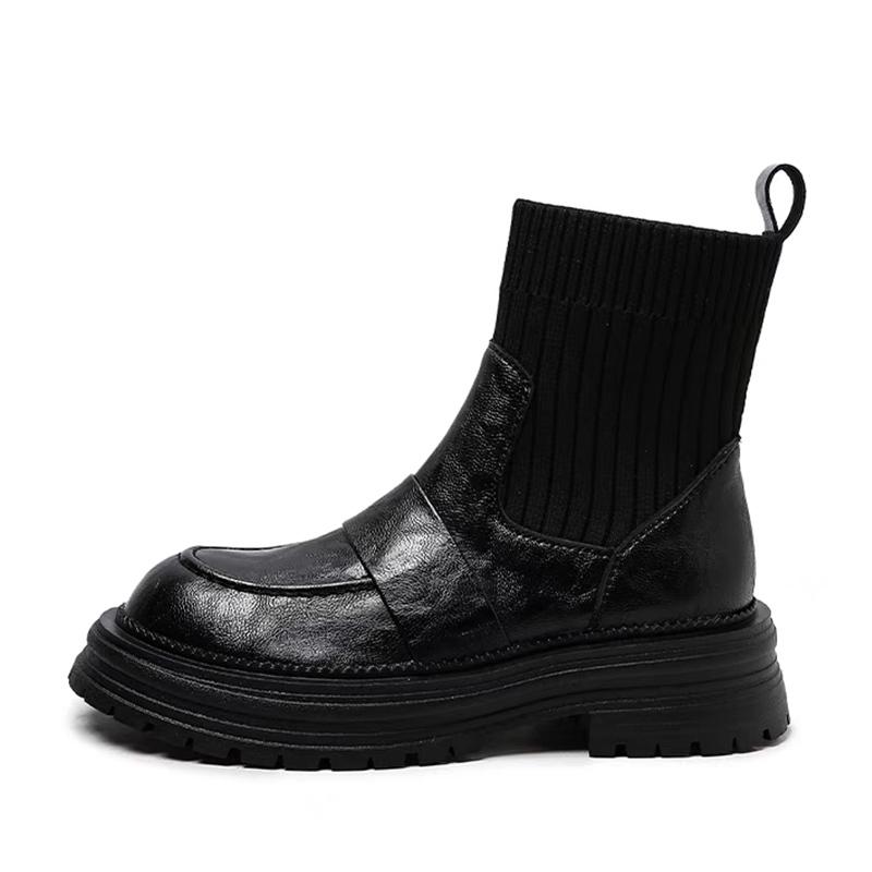 Women Platform Women Snow Ankle Boots Mid Heels Shoes Designer Knitting New Sock Boots 2024 Trend Winter Chunky Botas De Mujer
