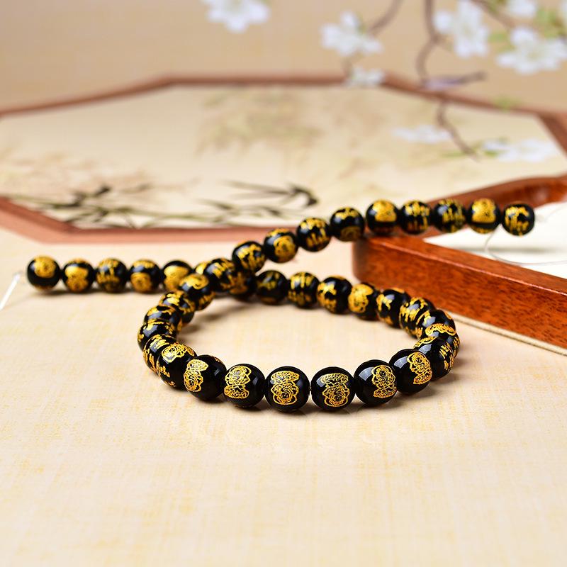 Gold Stamped Round Beads with Imitation Crystal Agate Lettering