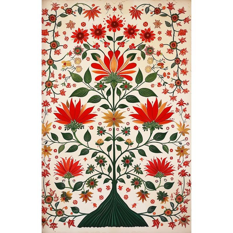 Indischer Lebensbaum Vintage Volkskunst Blühender Baum Böhmische Kunst Poster Leinwandmalerei Wanddrucke Bild für Zimmer Heimdekor