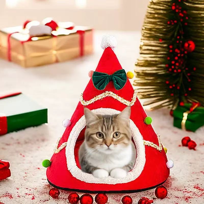 Christmas Tree Pet Bed Cozy Plush Cat Dog Bed Winter Soft Festive Gift Pet House Durable Holiday Decor for Small Medium Pets