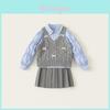 Mädchen Schulstil Pullover-Westen-Set Mit Schleifenknoten Für Sommerliches Spielen Und Freizeitkleidung