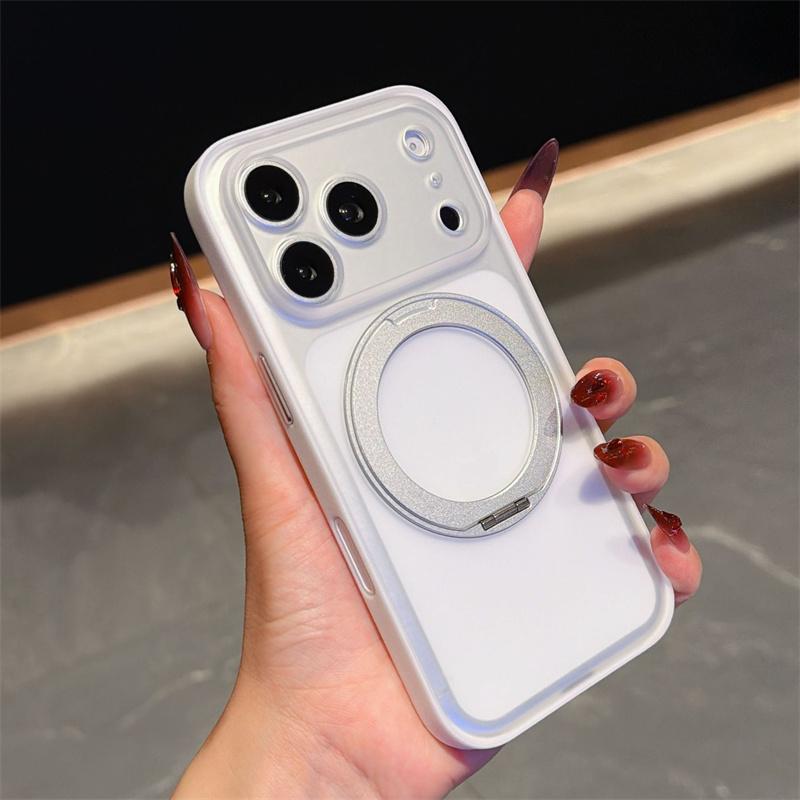Adjust Rotation Metal Bracket PU Leather Bumper Matte Case for iPhone 17 16 Pro Max Cases 360 Spin Magnetic Stand