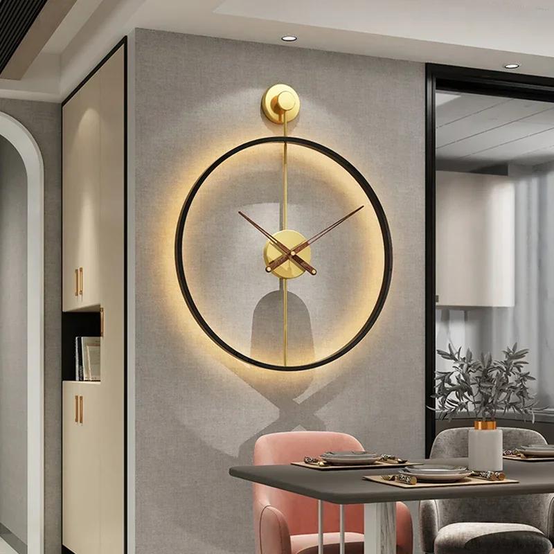 Spain Large Wall Clock Modern Silent Watches LED Light Creative Houde Led Gold Clocks Home Decor Living Room Decoration LQU2C7V3