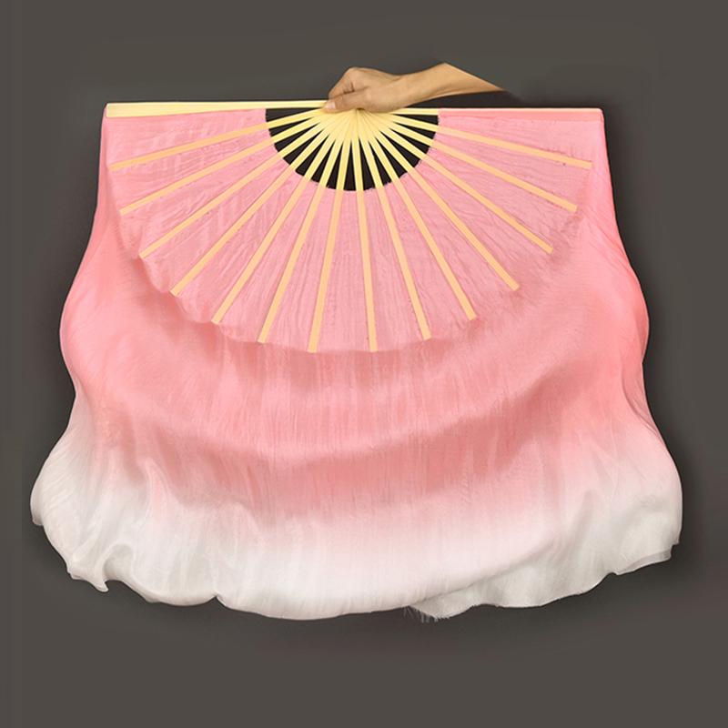 2 Pcs Gradient Pink Silk Bamboo Fan Practice Veils Silk Fan Women  Performance Props Classical Dance Hand Dye Rayon Silk Fans
