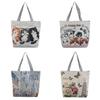 Cat Canvas Tote Bag With Embroidery For Casual Travel And Shopping
