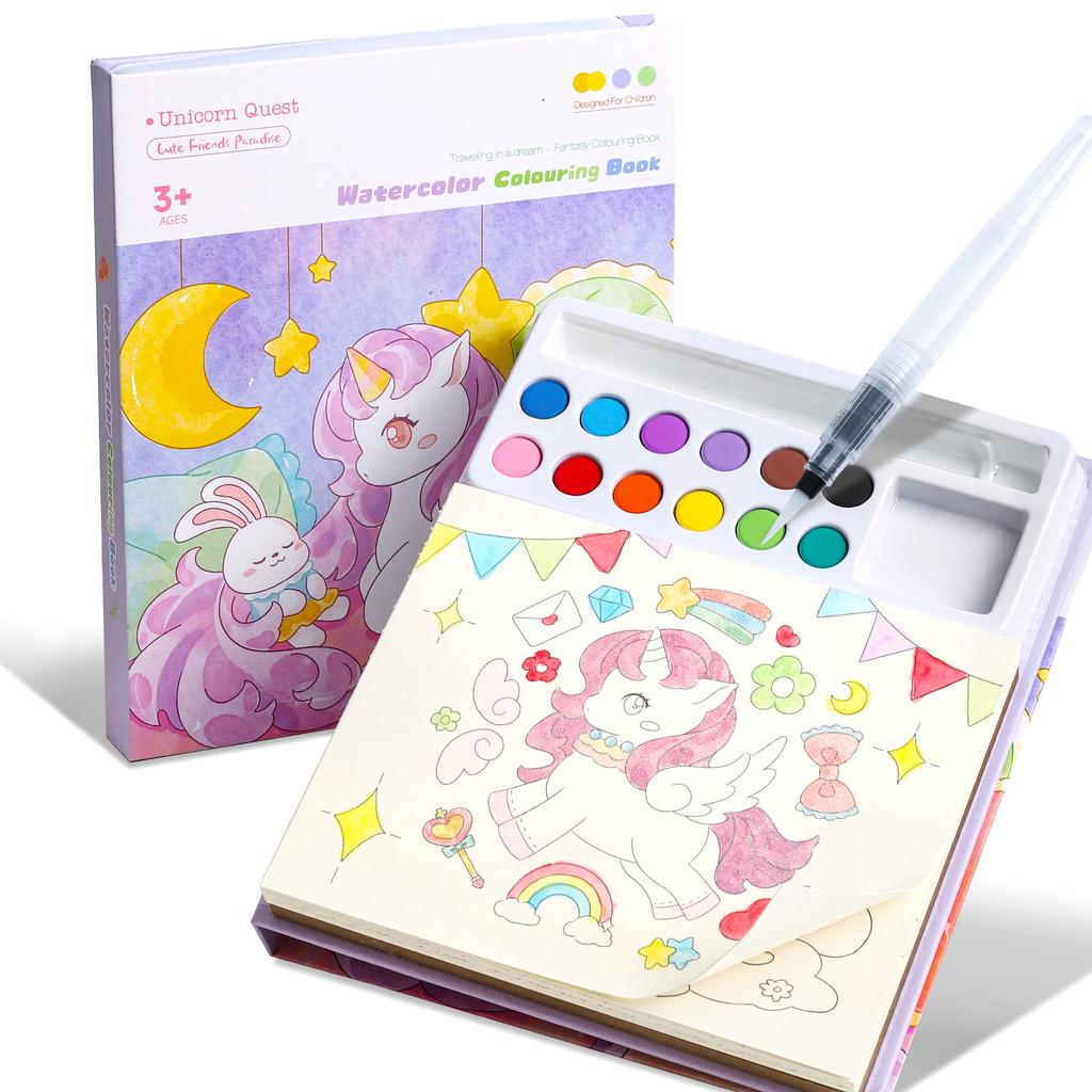 Coloring Book Water Drawing Brush Paint Kit Kid's Watercolor Gouache Graffiti Sticky Notes Coloring DIY Paints Painting Set