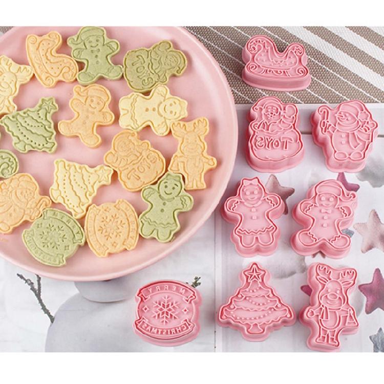 8-Piece Christmas Biscuit Molds Plastic Frosting Candy Fondants Push-type Moulds