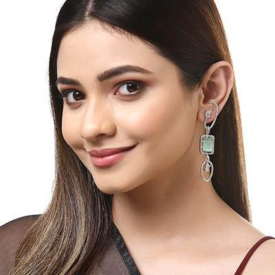 Charming Geometric Shaped Brass American Diamond Rhodium Plated Stud Earring for Women