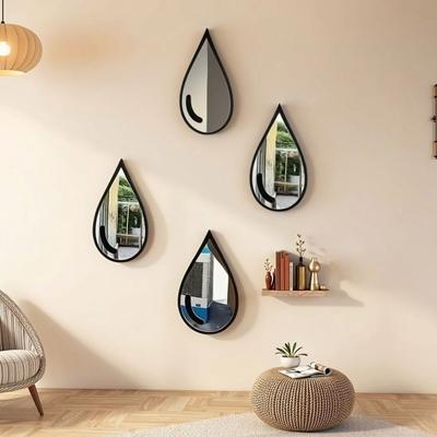 3Pcs Black Frame Acrylic Mirror Wall Stickers Self-Adhesive Teardrop-Shaped Mirror  Living Room