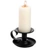 Vintage Metal Pillar Candle Holder Curved C Handle, Bronze & Matte Black Candlestick with Wax Catching Tray for Home Table