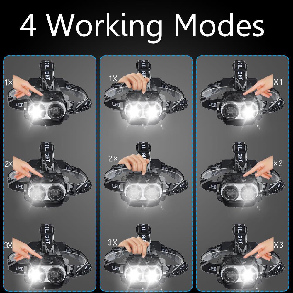 Dual Core T6 Strong Light Head Lamp USB Charging Strong Light Telescopic Zoom Head Lamp Bicycle Head Lamp