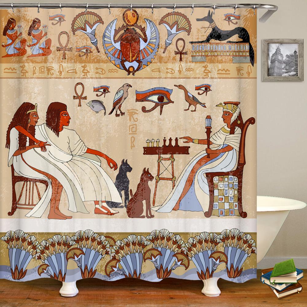 Afrikanische Kultur Duschvorhang Dekor Für Badezimmer Polyester Wasserdichtes Gewebe Duschvorhänge Ägypten Pharao Badschirm