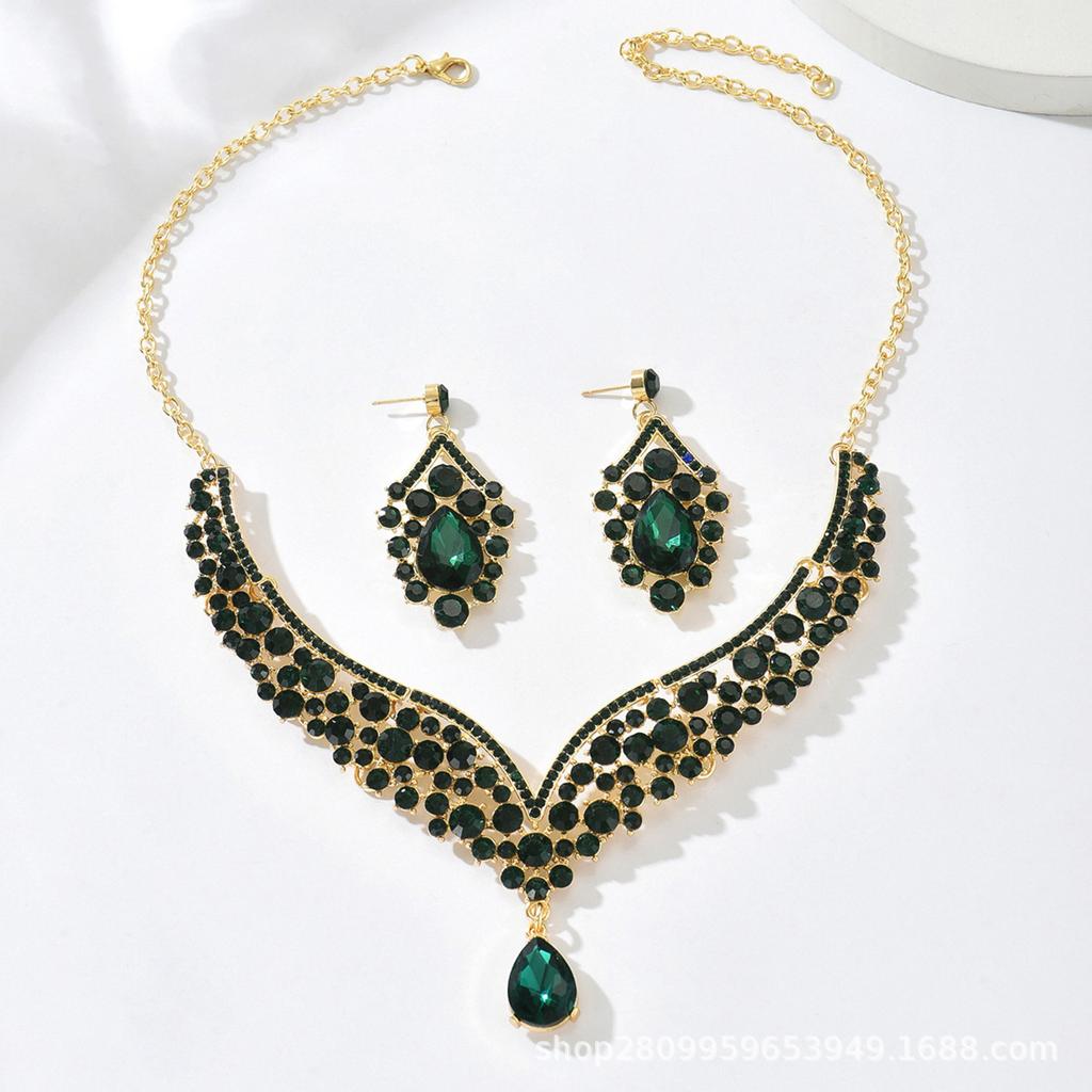 Dress Jewelry Direct Sales Necklace Earrings Two-piece Set Flower Bride Retro High-end Design Set